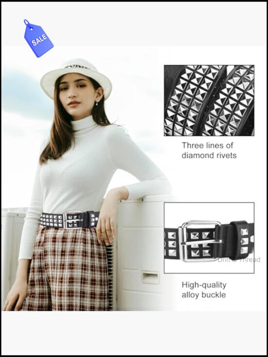 4Pc Studded Rivet Double Grommet Belt Set Faux Leather Punk Gothic